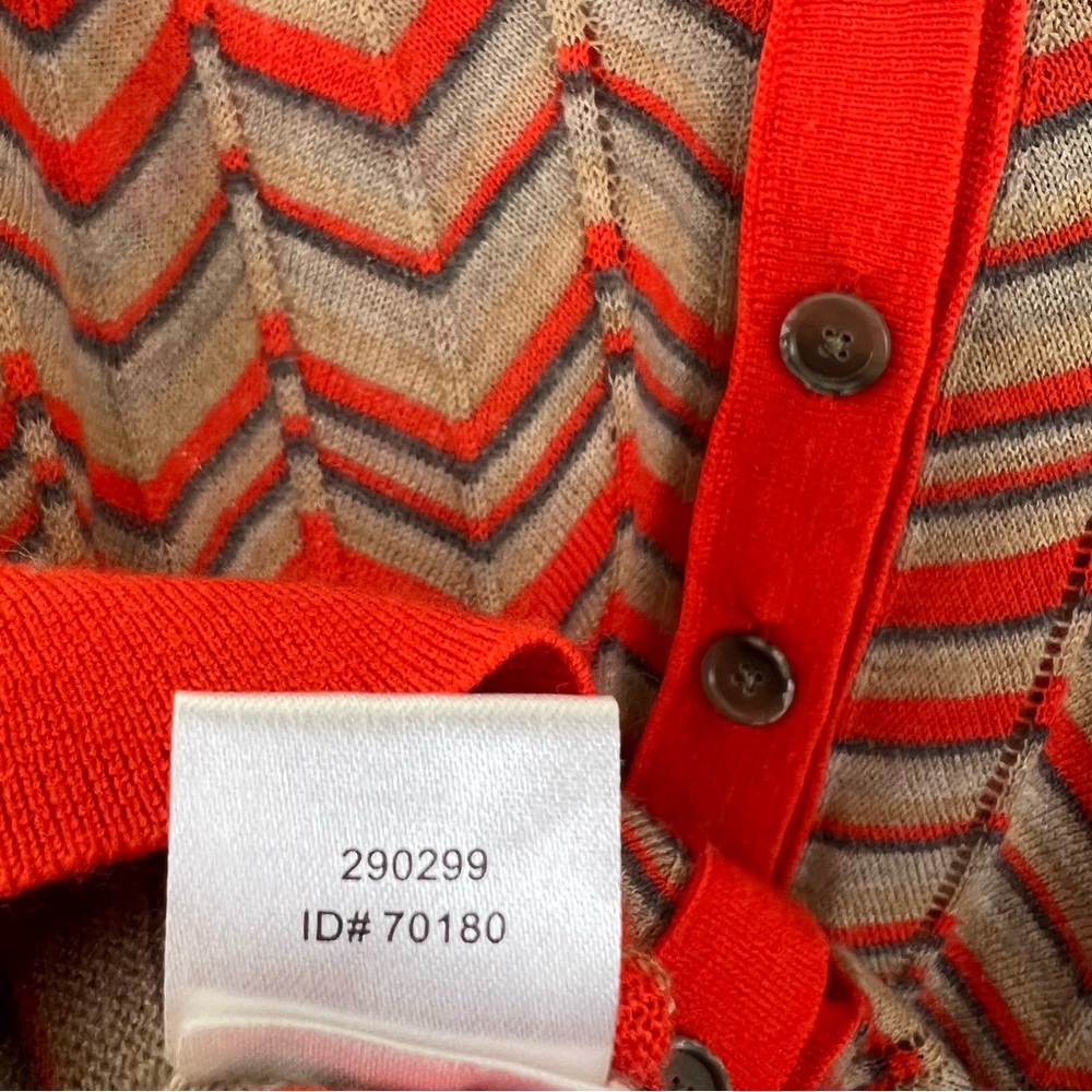 LOFT Orange Wool Blend Chevron Printed Lightweight Buttoned Cardigan Sweater - Picture 11 of 12